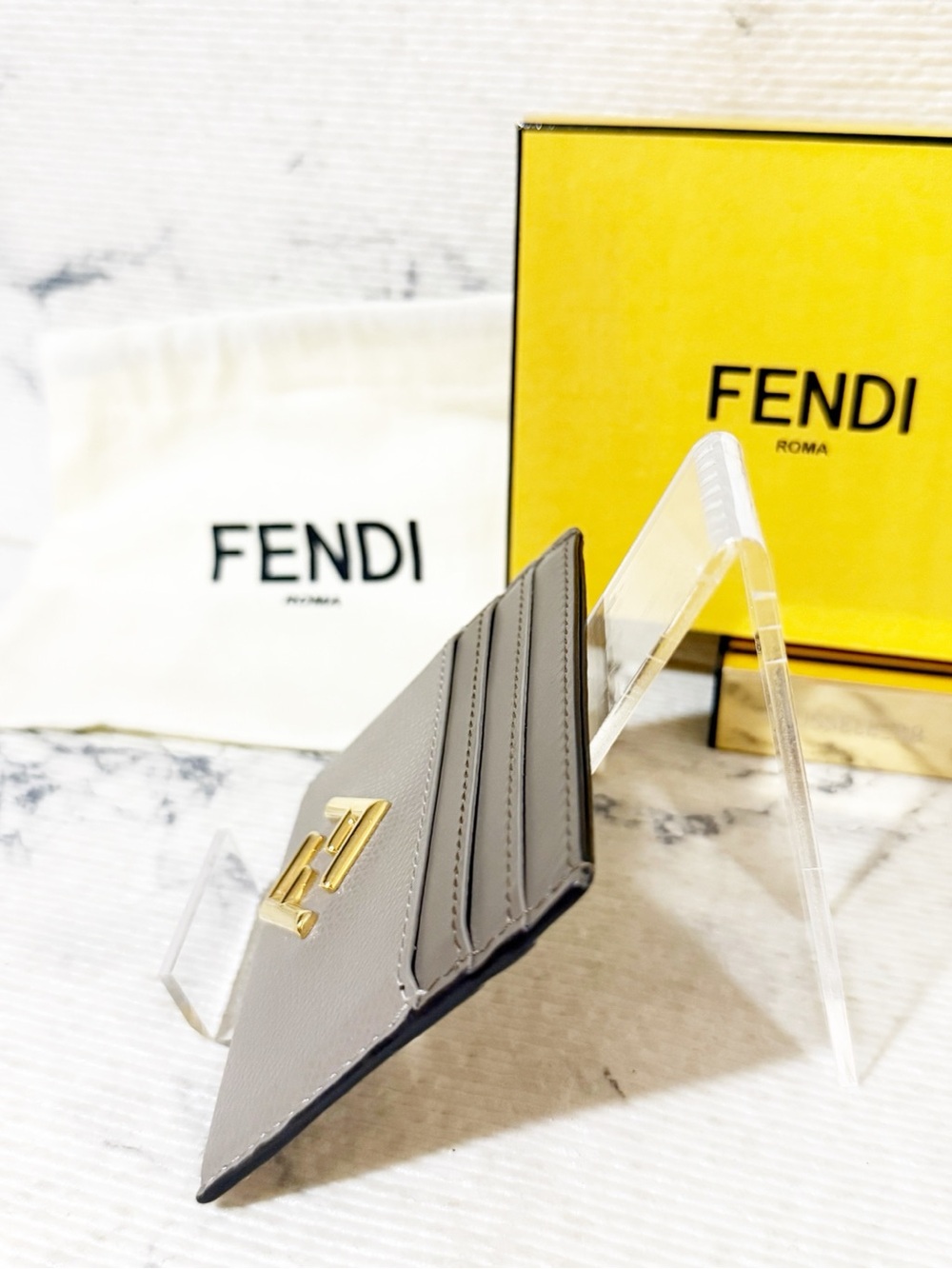 Fendi FF Diamonds Card Case Two-tone Leather Gray Card Holder - Picture 5 of 14